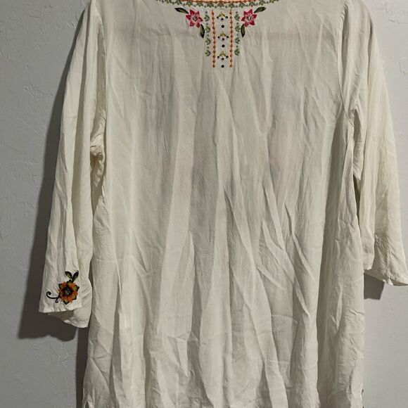 J.Jill tunic top white embroidered floral details Henley neck half M - Picture 6 of 11